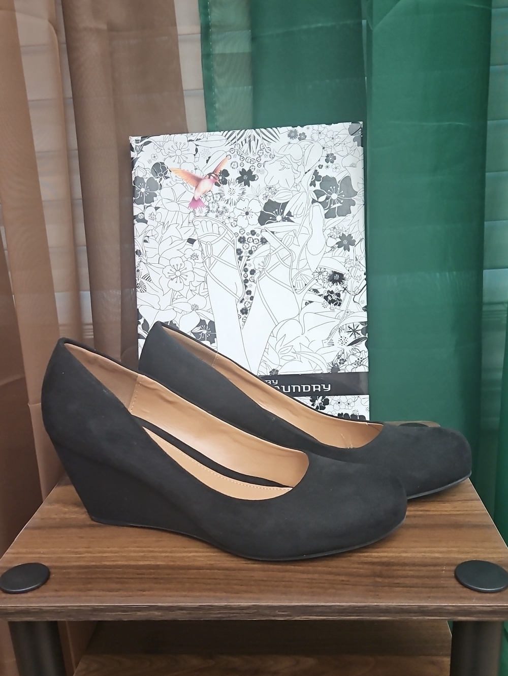 CL by Laundry Black Suede Wedge Pumps